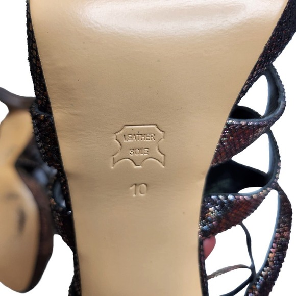 Bcbgmaxazria women's pewter gold metallic leather strappy open toe sandals 10 - Picture 9 of 11